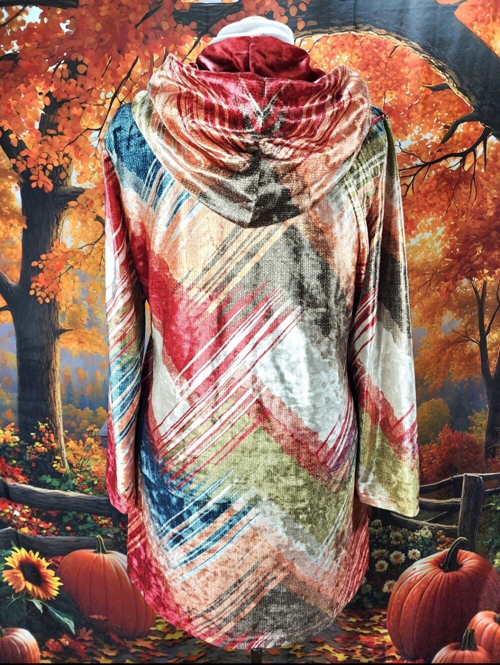 🎨🍁 VELVET Hooded Whimsigoth Bohemian Cardigan Large Buttons Pockets NWT L - Picture 12 of 17